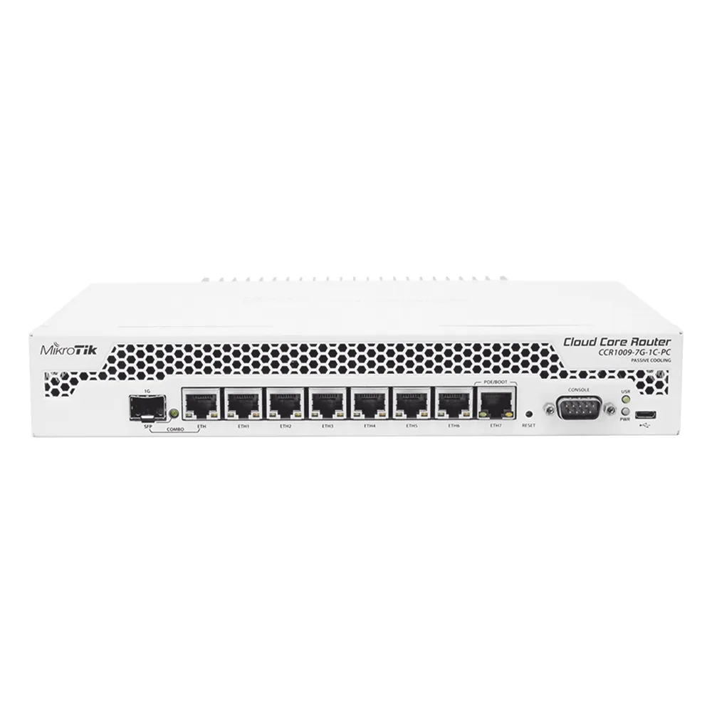Cloud Core Router, CPU 9 Núcleos, 7 Puertos Gigabit Ethernet, 1 Combo TP/SFP, 1 GB Memoria, Enfriamiento Pasivo