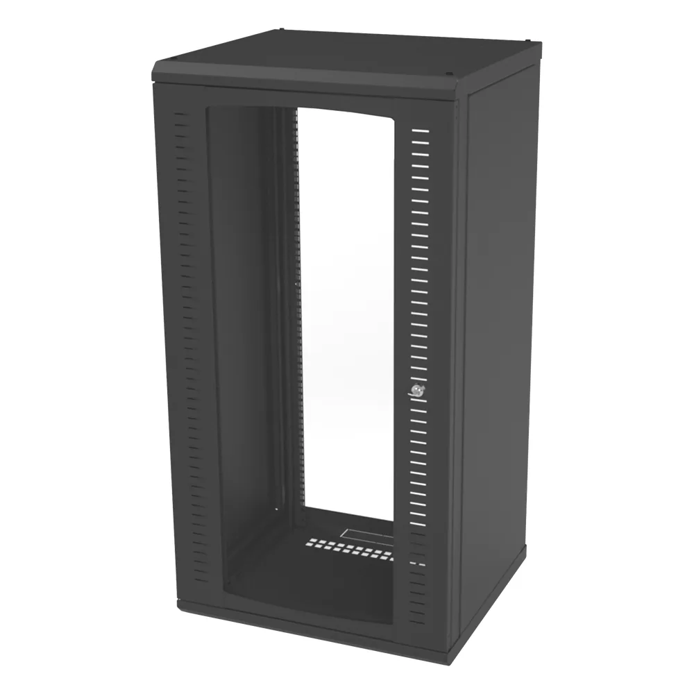 Gabinete para Montaje en Pared, Puerta de Cristal Templado, Cuerpo Fijo con Rack 19" de 24 Unidades