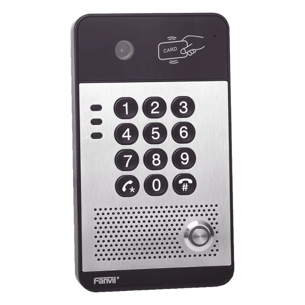Vídeo Portero IP con 2 líneas SIP, cámara HD, relevador integrado, teclado numérico y lectora de tarjetas RFID para control de acceso, PoE