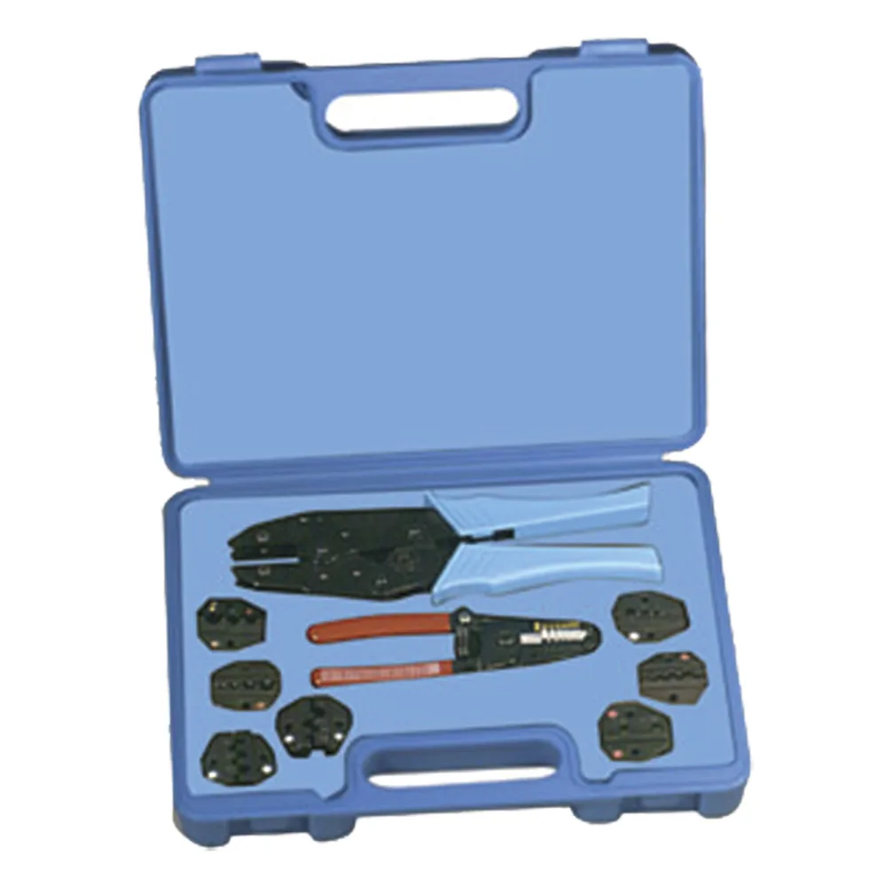 Kit en Estuche Plástico con 7 Muelas para Instalar Terminales en Cable, Pinzas RFA-4005-20 y Desforradora de Cable.