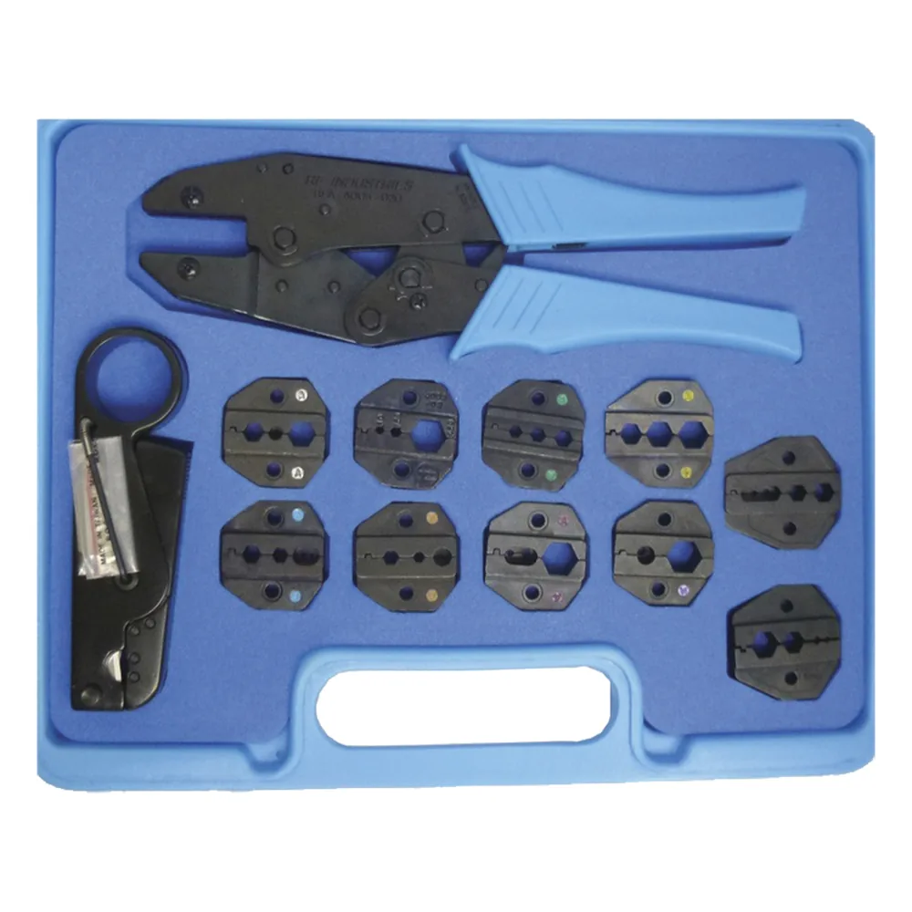 Kit en Estuche de Plástico con 10 Muelas para Instalar Conectores en Cables Coaxiales, Pinzas RFA-4005-20 y Desforradoras de Cable.