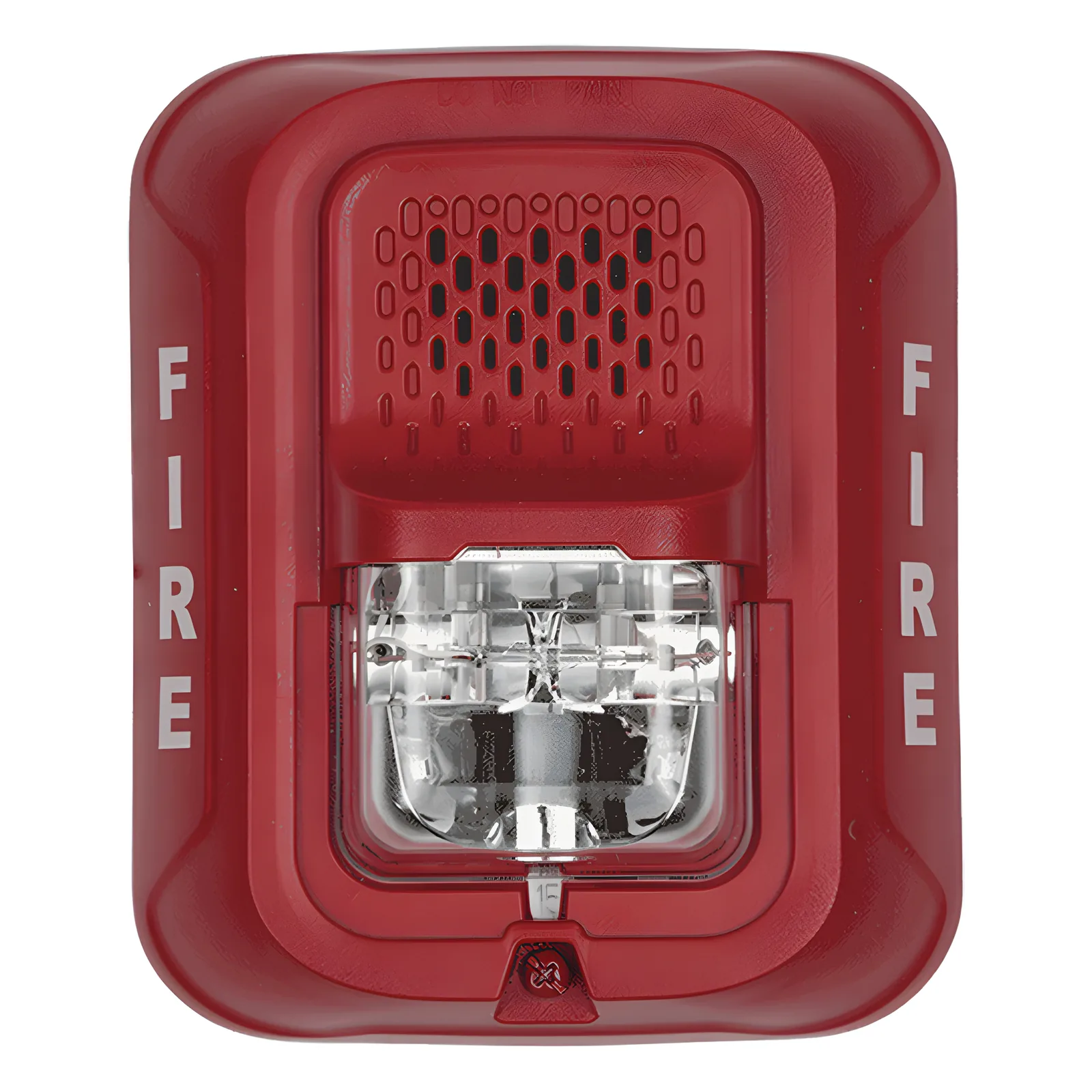 Sirena con lámpara estroboscópica de 2 hilos para pared, color rojo, leyenda FIRE, candela seleccionable en campo