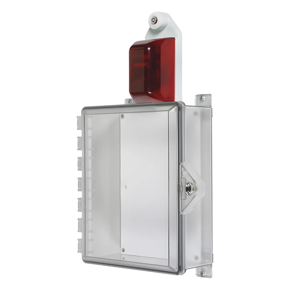 Gabinete Pequeño de Policarbonato Transparente Súper Resistente con Sirena/Estrobo y Cerradura Manual